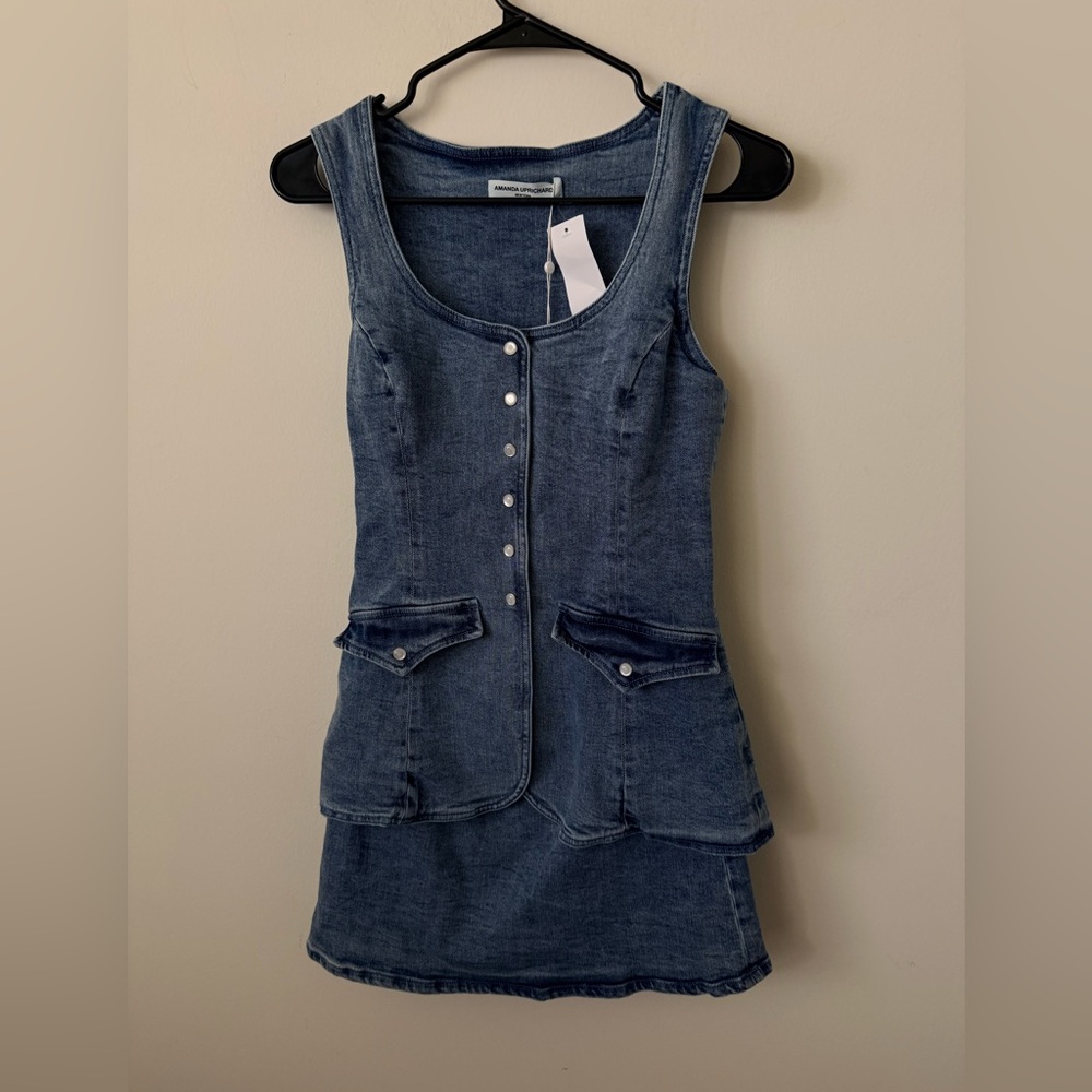 NWT Amanda Uprichard Kya Romper in Denim Classic Wash Blue Size XS - Picture 3 of 5